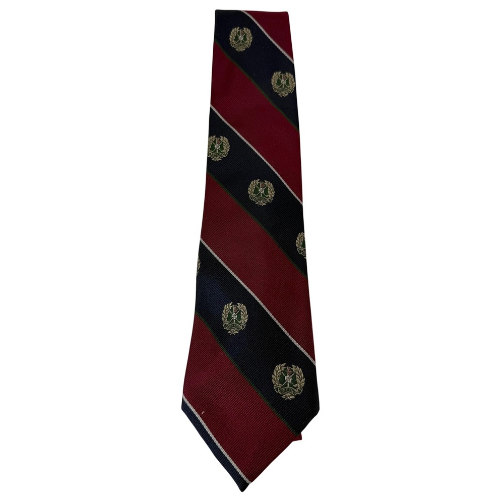 Vintage Briar "Golf Club" Necktie Burgundy Navy Striped Crest Tie Silk Blend - Picture 1 of 8